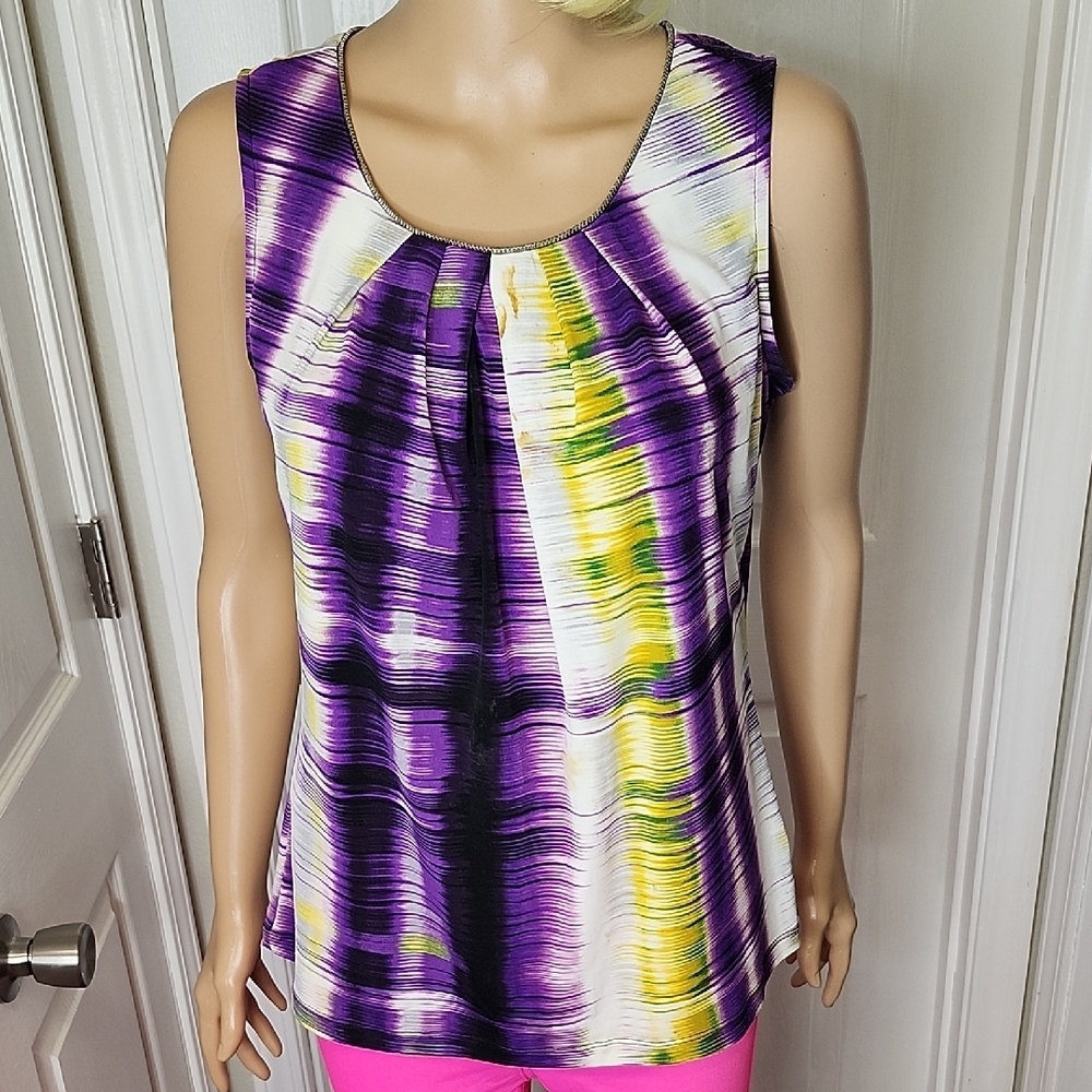 Worthington Petite Dressy Purple and Yellow Sleevless Scoopneck Tank Top